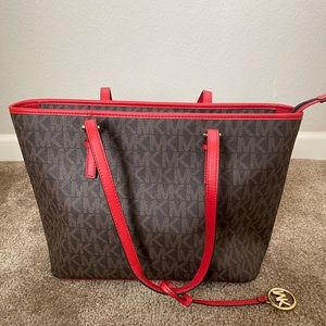 Brown with red accessories.Slightly used